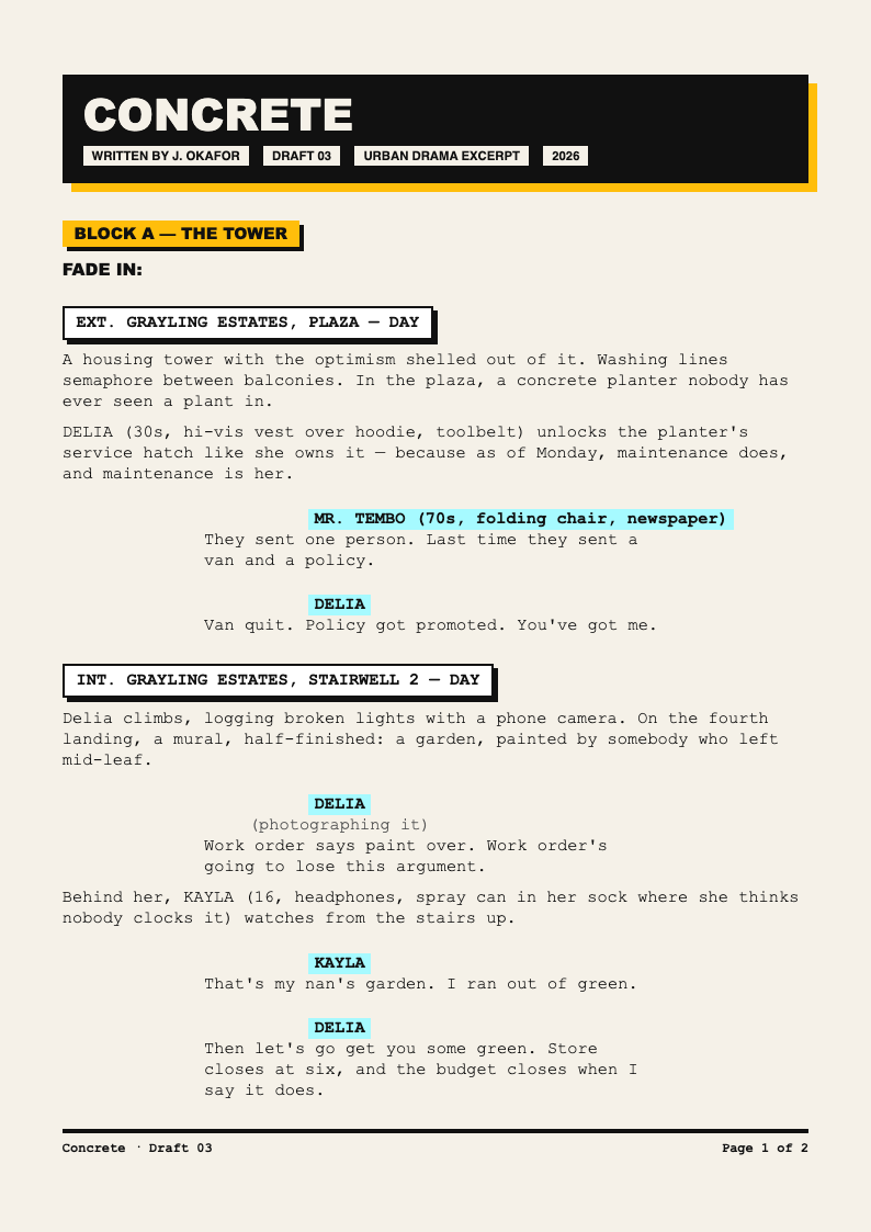 Neo brutalist screenplay template